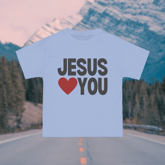 Jesus Loves You Retro Tee (Powder Blue)