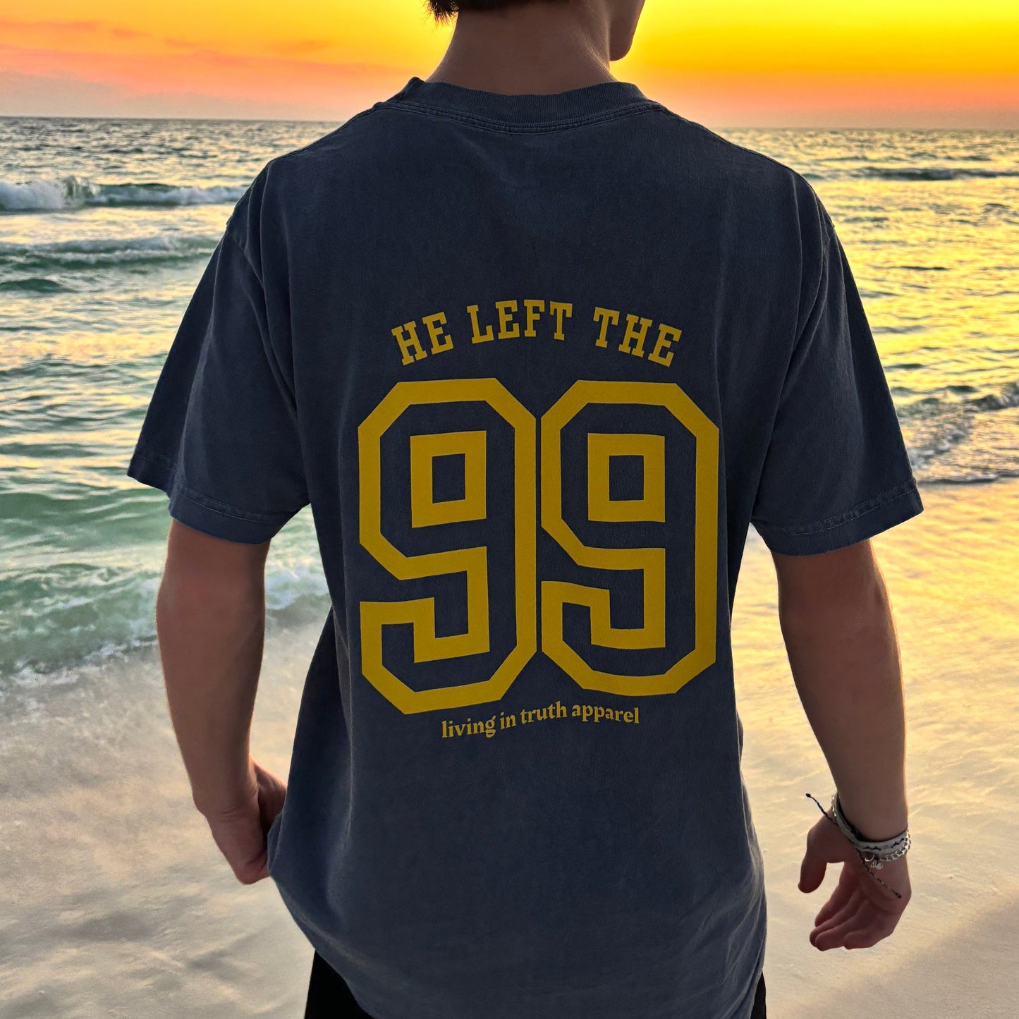 He Left the 99 Tee (Faded Denim)